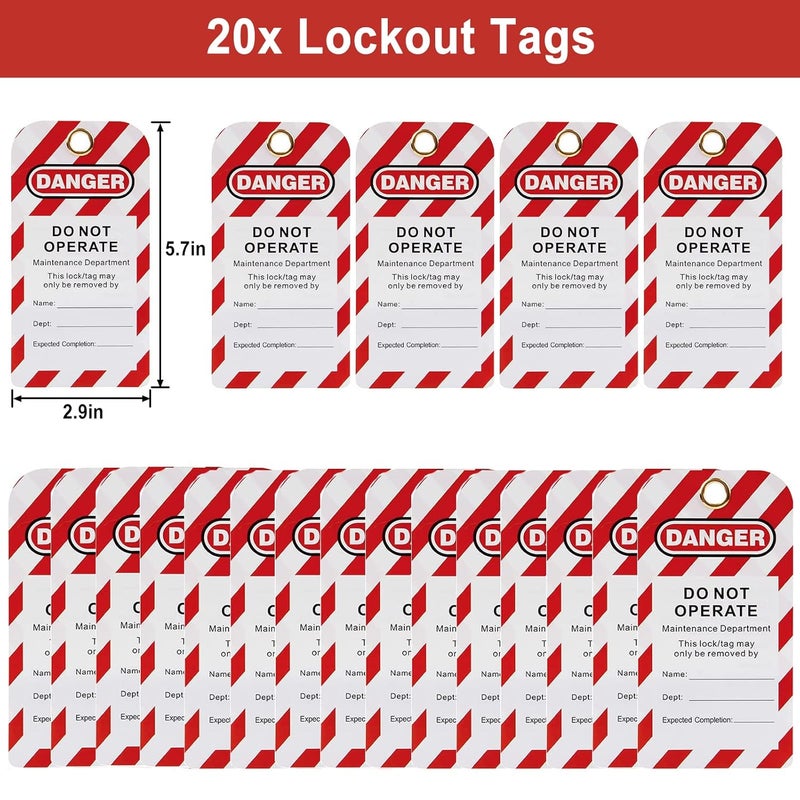 Young Dance Lockout Tagout Kit Electrical Loto - Group Lockout Hasps, Lockout Tags, Safety Padlocks with Number, Nylon Ties with Pocket Bag(Red Kit) - Image 3